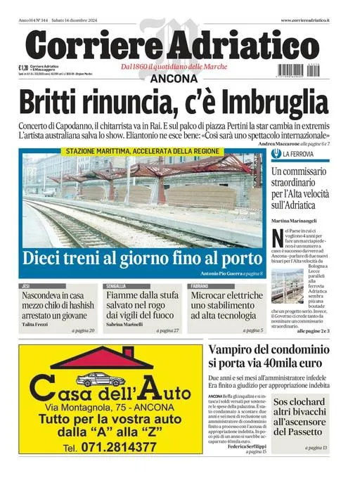 Prima-pagina-corriere adriatico-edizione-di-oggi-14-12-2024